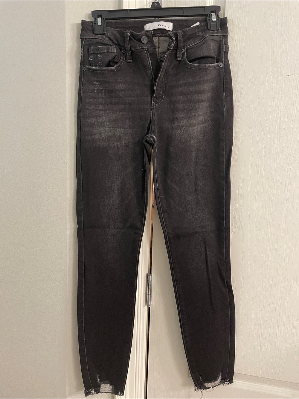 KanCan Black Skinny Jeans with Distressed Raw Hem